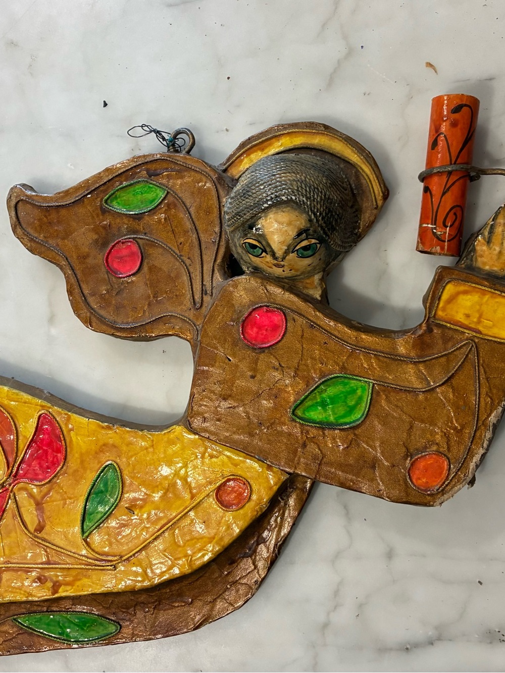 Paper Mache Angel Figurine Hand Painted